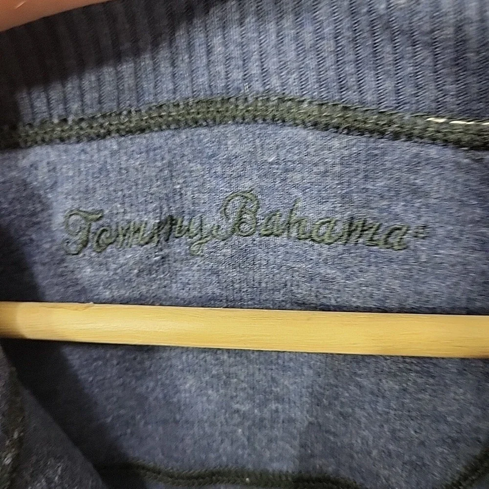 Tommy Bahama Sweater Mens Sz L Blue Gray Reversible Henley Pullover Measurements